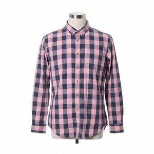 Straight Faded‎ Men's XL Shirt Pink Navy Blue Buffalo Check Long Sleeve Cotton